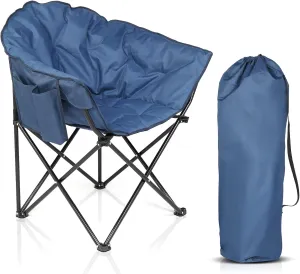 VINGLI Oversize Camping Chair Padded with Side Pocket Outdoor Folding Lounge Patio Club Chair Heavy Duty 400 LBS with Carry Bag, Perfect for Camping Outdoor Indoor