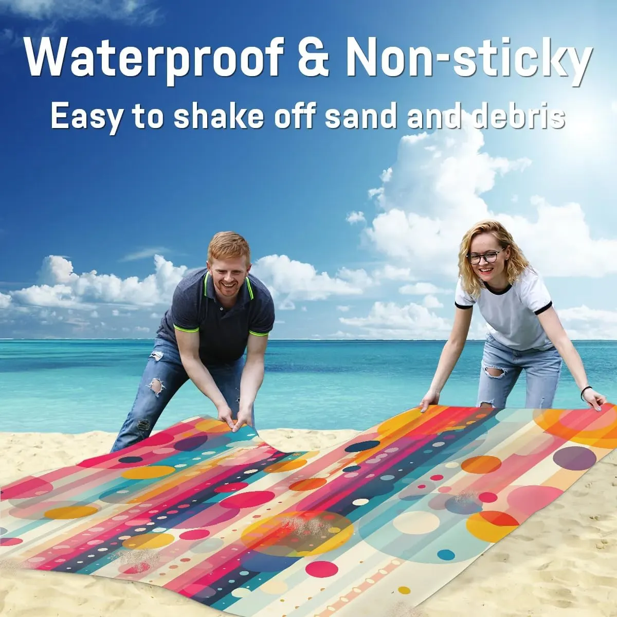 Vintage Abstract Beach Blanket, Sandproof Beach Mat, 68 x 59 Waterproof Quick Drying Sand Free Mat with 4 x Ground Spikes for Outdoor Travel Camping Hiking, Abstract Art