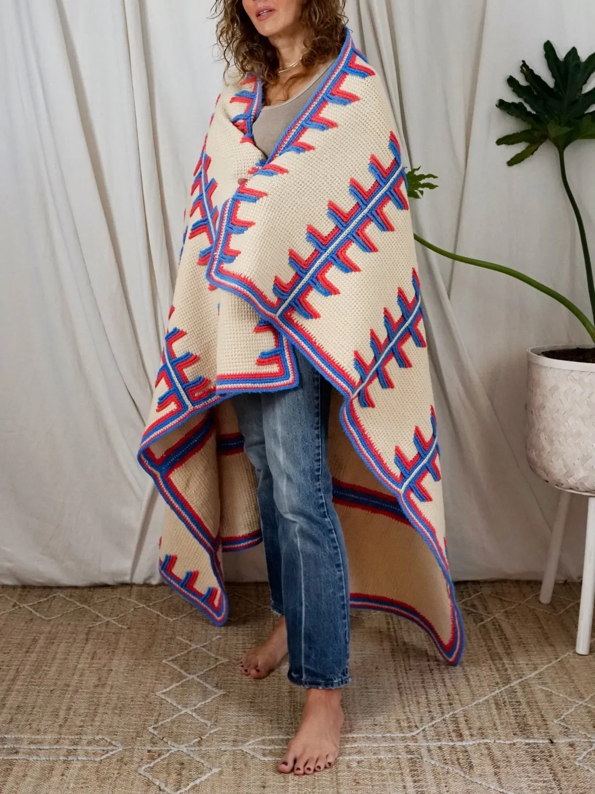 Vintage Handknit Football Stitch Blanket