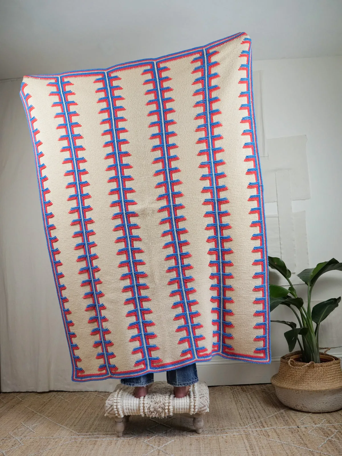 Vintage Handknit Football Stitch Blanket