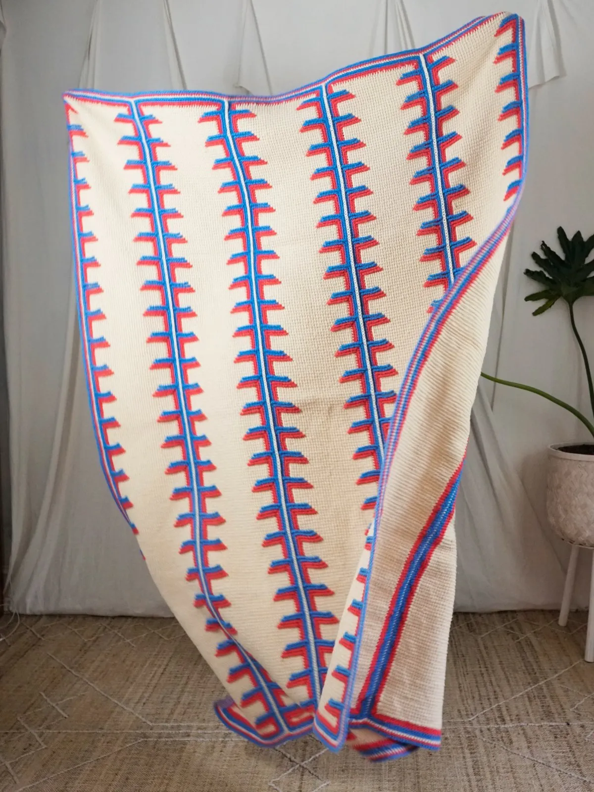 Vintage Handknit Football Stitch Blanket