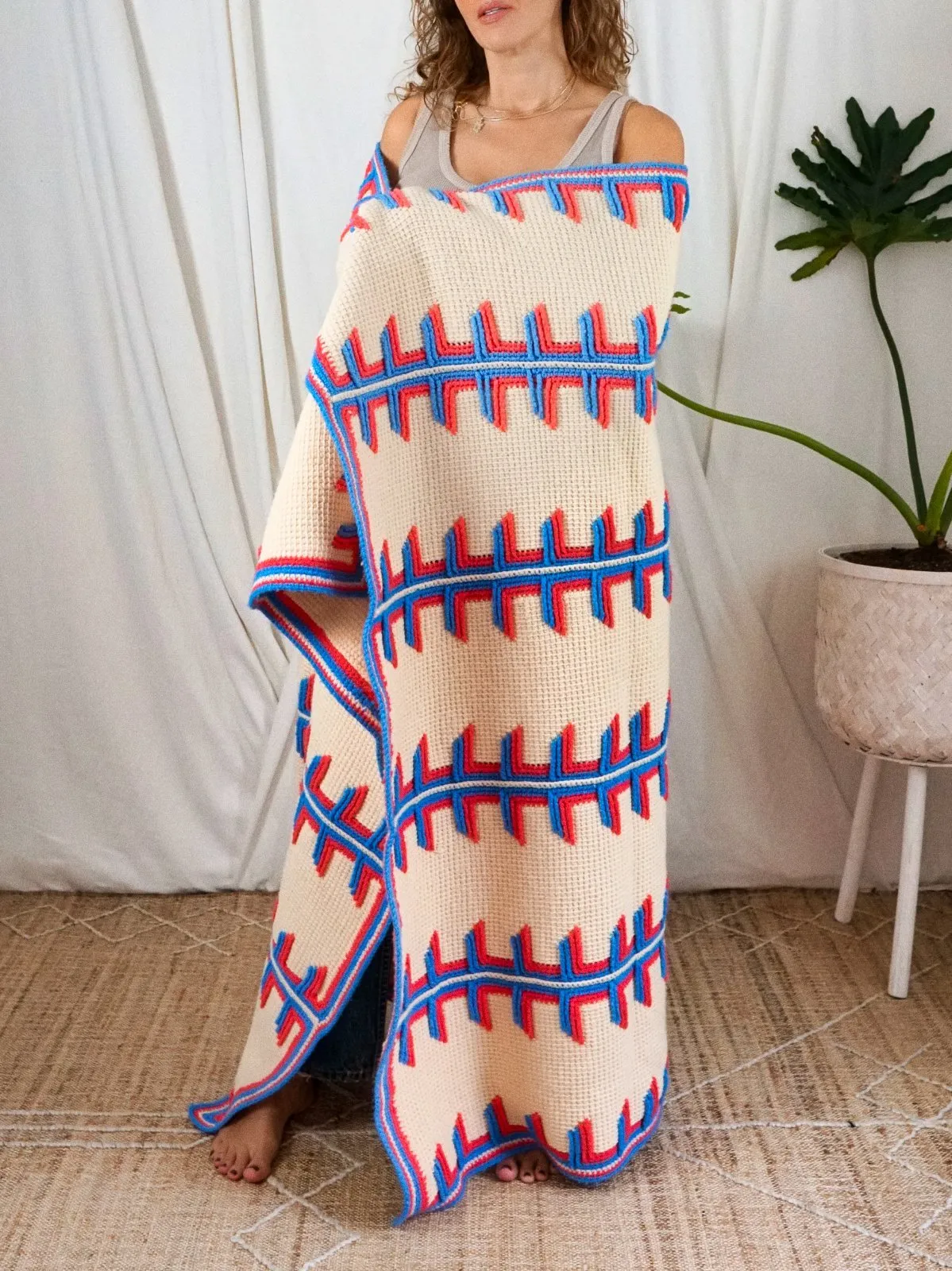 Vintage Handknit Football Stitch Blanket