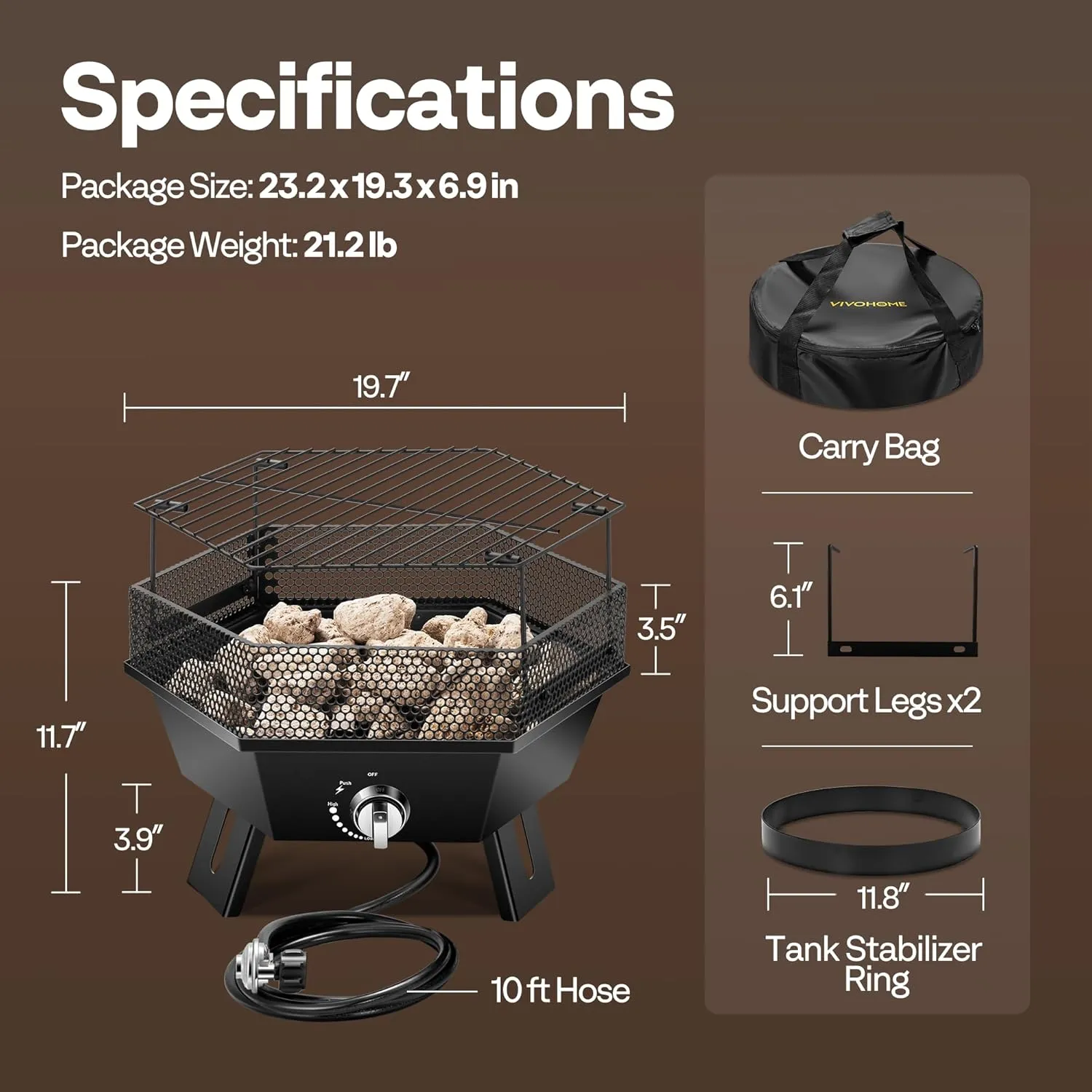 VIVOHOME Portable 58,000 BTU Propane Fire Pit with Grill, 20-Inch Smokeless Outdoor Design with Carry Bag, Tank Holder, Ideal for Patio, Backyard, Camping, Tailgating, Deck, RV