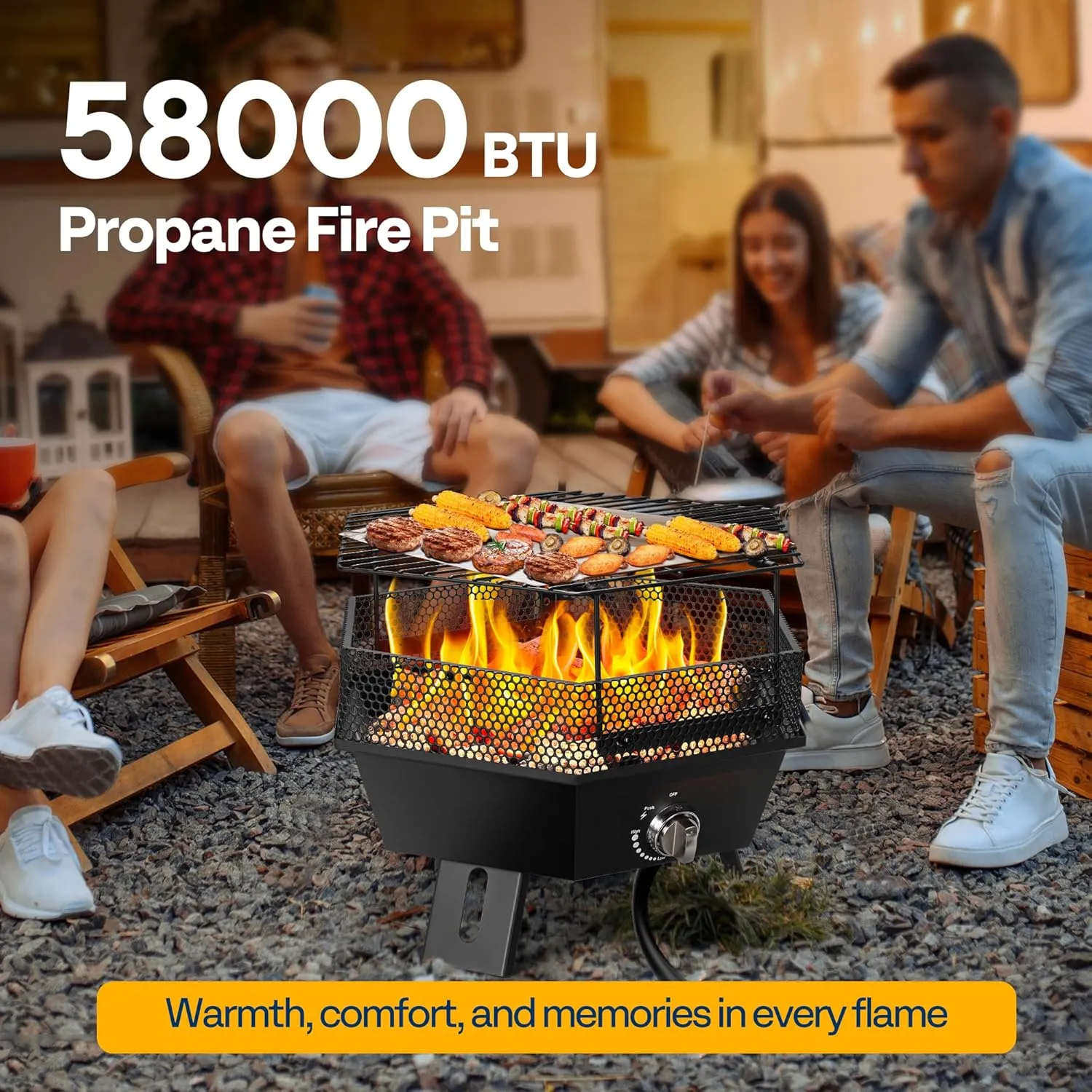 VIVOHOME Portable 58,000 BTU Propane Fire Pit with Grill, 20-Inch Smokeless Outdoor Design with Carry Bag, Tank Holder, Ideal for Patio, Backyard, Camping, Tailgating, Deck, RV