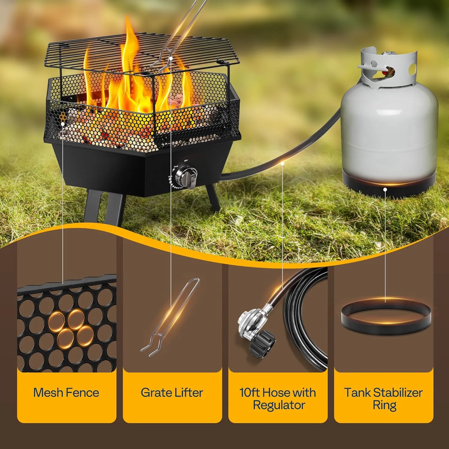 VIVOHOME Portable 58,000 BTU Propane Fire Pit with Grill, 20-Inch Smokeless Outdoor Design with Carry Bag, Tank Holder, Ideal for Patio, Backyard, Camping, Tailgating, Deck, RV