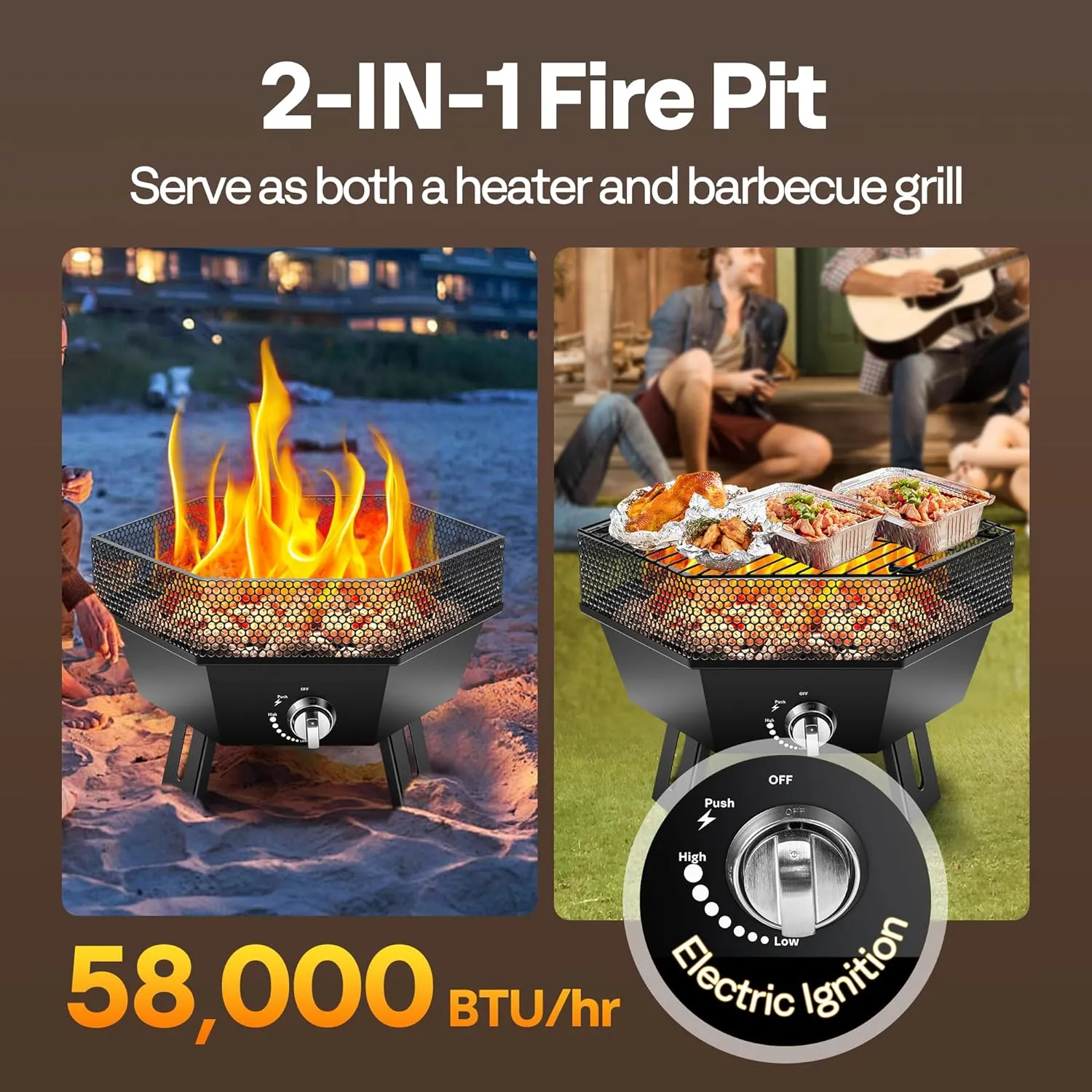 VIVOHOME Portable 58,000 BTU Propane Fire Pit with Grill, 20-Inch Smokeless Outdoor Design with Carry Bag, Tank Holder, Ideal for Patio, Backyard, Camping, Tailgating, Deck, RV
