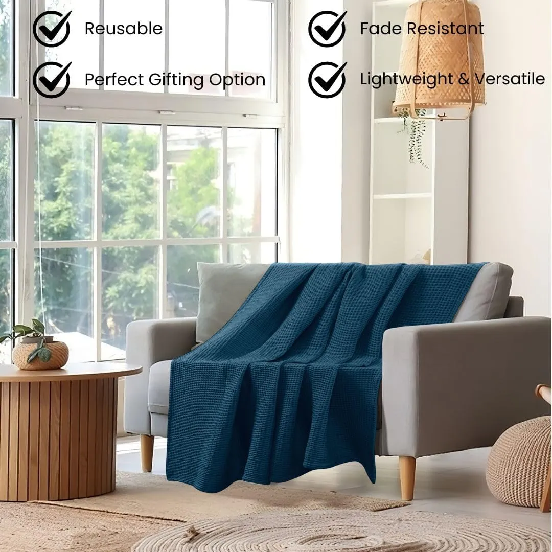 Waffle Blanket 100% Combed Cotton - Soft Breathable Lightweight All-Season Blanket, Perfect for Bed, Couch, Sofa, or Layering - Cozy 90x90 Inch Queen Thermal Prewashed Throw Blanket Teal
