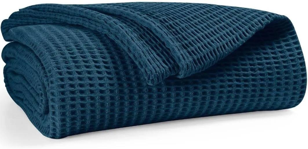 Waffle Blanket 100% Combed Cotton - Soft Breathable Lightweight All-Season Blanket, Perfect for Bed, Couch, Sofa, or Layering - Cozy 90x90 Inch Queen Thermal Prewashed Throw Blanket Teal