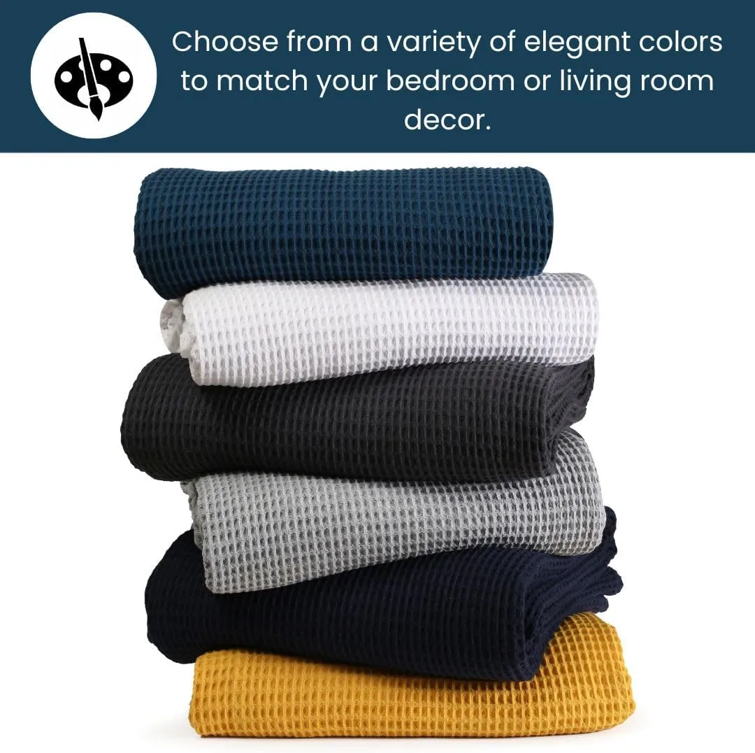 Waffle Blanket 100% Combed Cotton - Soft Breathable Lightweight All-Season Blanket, Perfect for Bed, Couch, Sofa, or Layering - Cozy 90x90 Inch Queen Thermal Prewashed Throw Blanket Teal