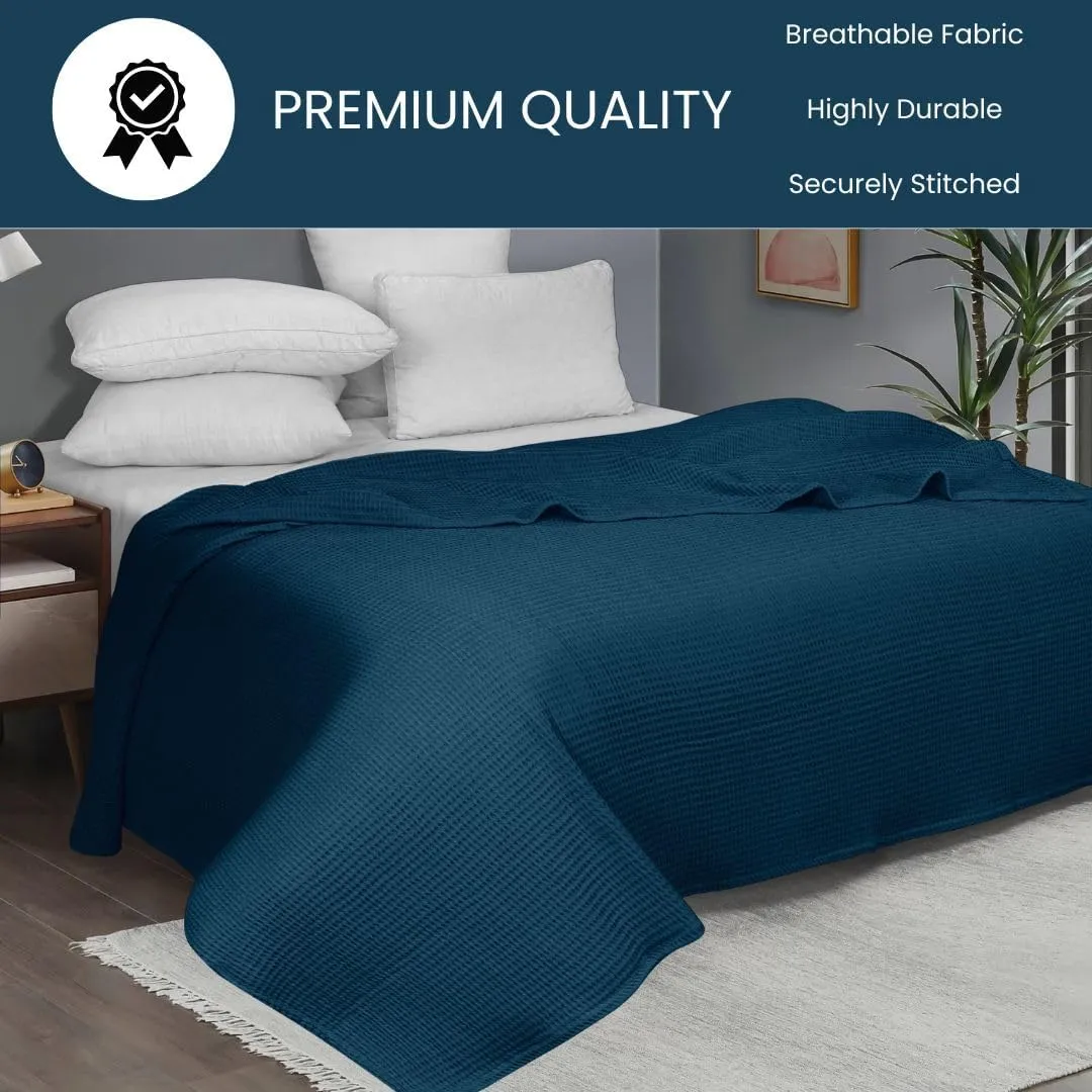 Waffle Blanket 100% Combed Cotton - Soft Breathable Lightweight All-Season Blanket, Perfect for Bed, Couch, Sofa, or Layering - Cozy 90x90 Inch Queen Thermal Prewashed Throw Blanket Teal
