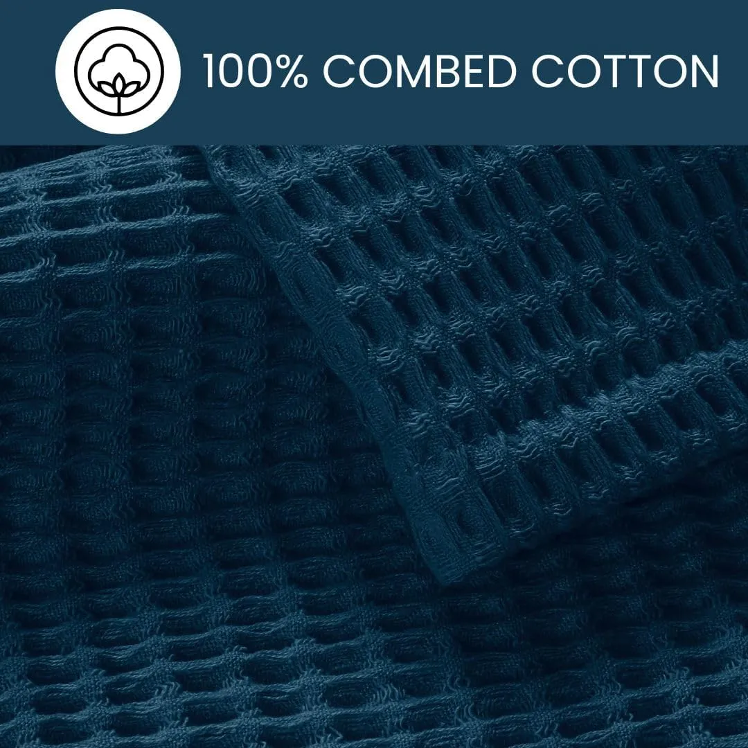 Waffle Blanket 100% Combed Cotton - Soft Breathable Lightweight All-Season Blanket, Perfect for Bed, Couch, Sofa, or Layering - Cozy 90x90 Inch Queen Thermal Prewashed Throw Blanket Teal