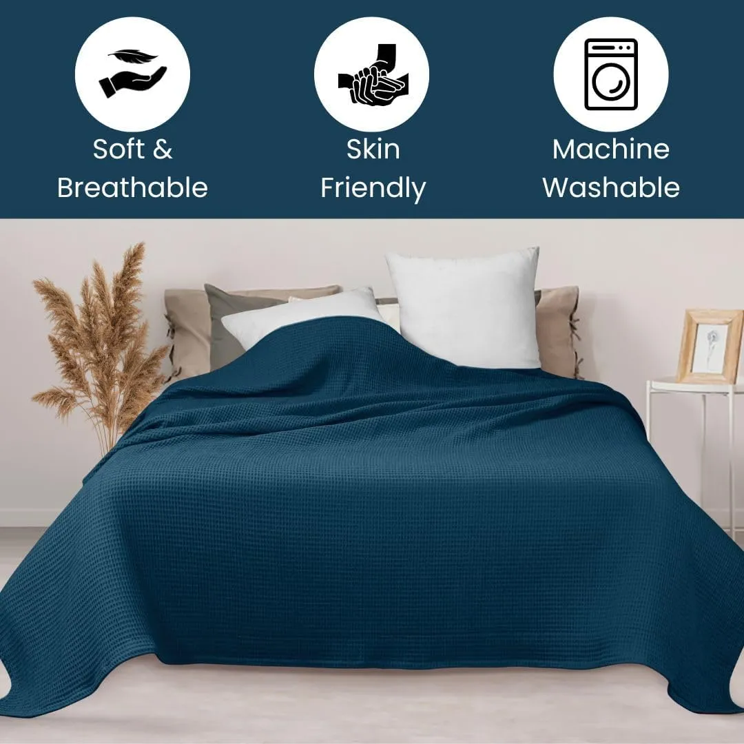 Waffle Blanket 100% Combed Cotton - Soft Breathable Lightweight All-Season Blanket, Perfect for Bed, Couch, Sofa, or Layering - Cozy 90x90 Inch Queen Thermal Prewashed Throw Blanket Teal