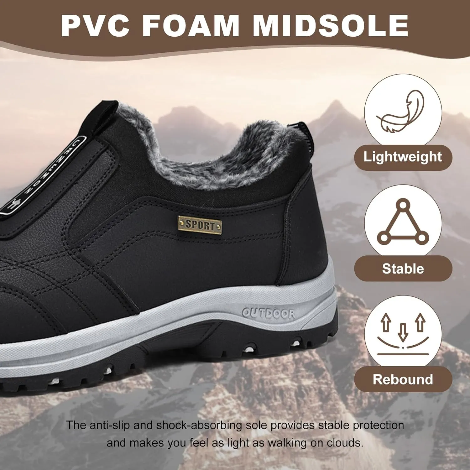 Walking Hiking Slip-On Shoes,Winter Outdoor Trekking Orthopedic Arch Support Trainers Waterproof Work Sports Shoes Extra Wide Anti Slip Climbing Trails Sneakers,Black,43EU
