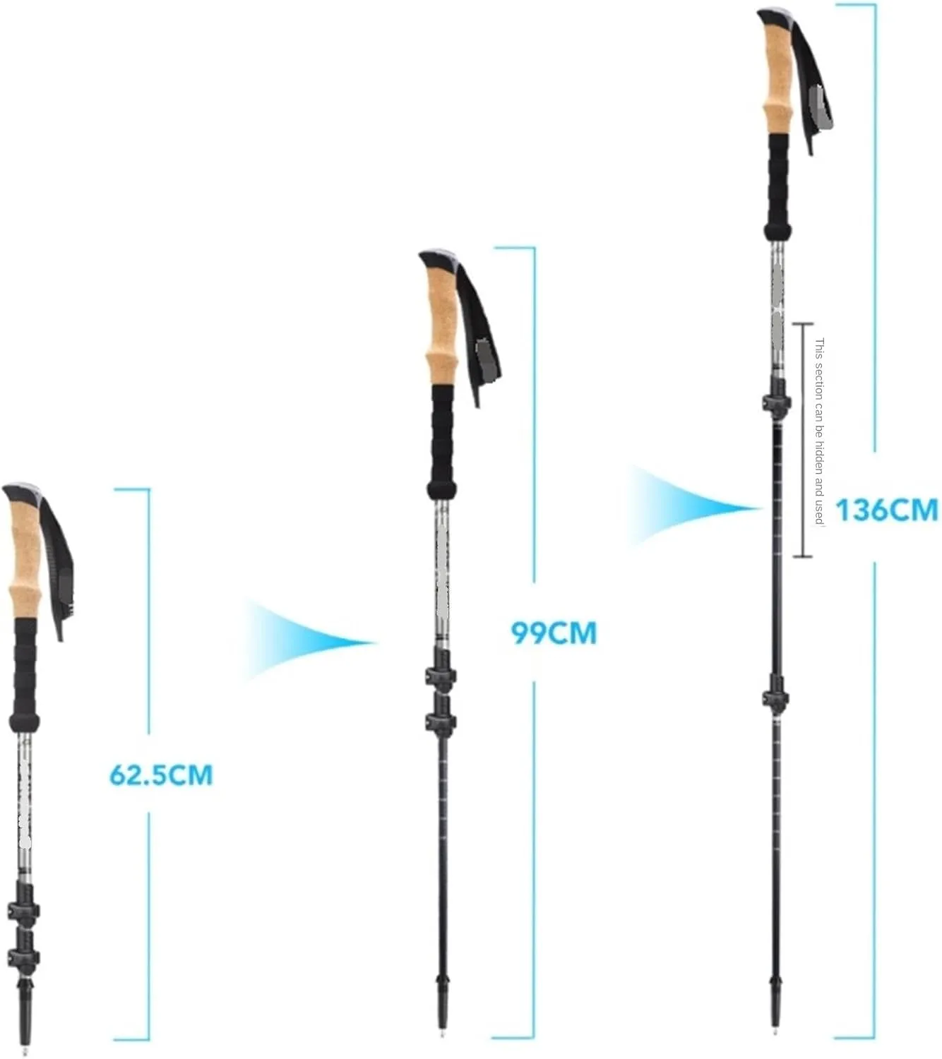 Walking Stick Hiking Poles Adjustable Hiking Walking Sticks Ultralight Carbon Fiber Trekking Poles for Camping Climbing Hiking Gear Trekking Poles