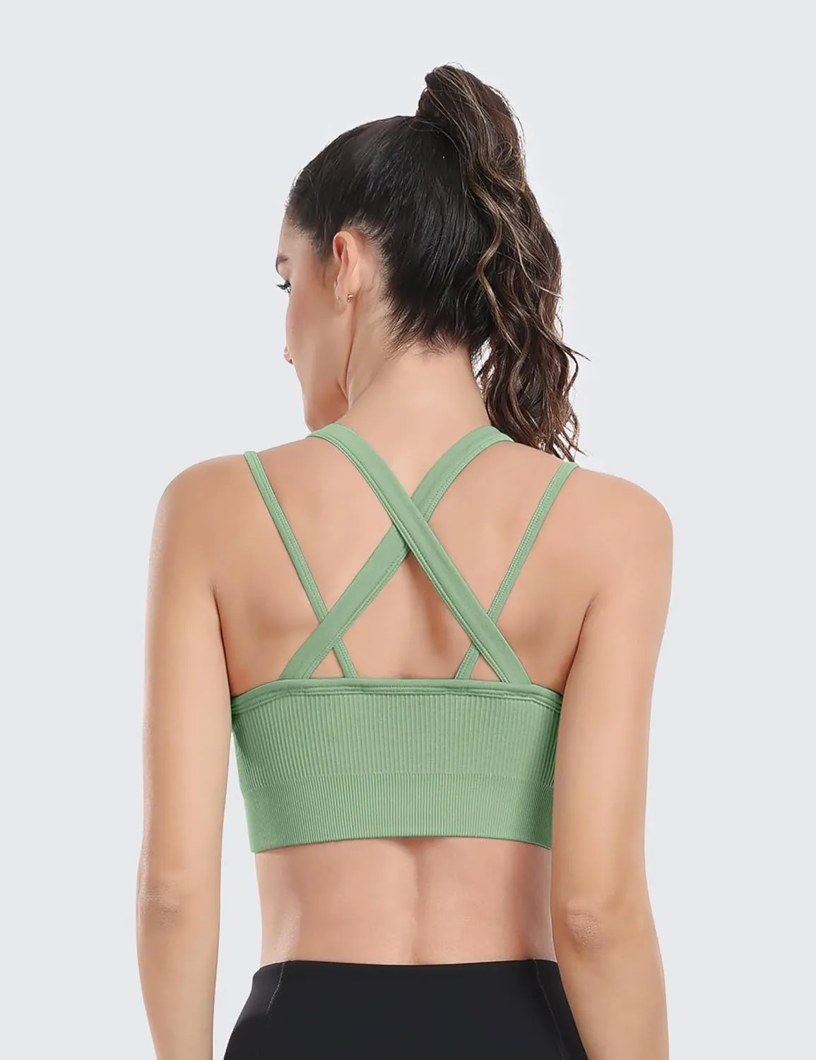 WANAYOU Sports Bras for Women High Support Ribbed Strappy Running Sports Bra Criss Cross Back Workout Bra Padded 3 Pack