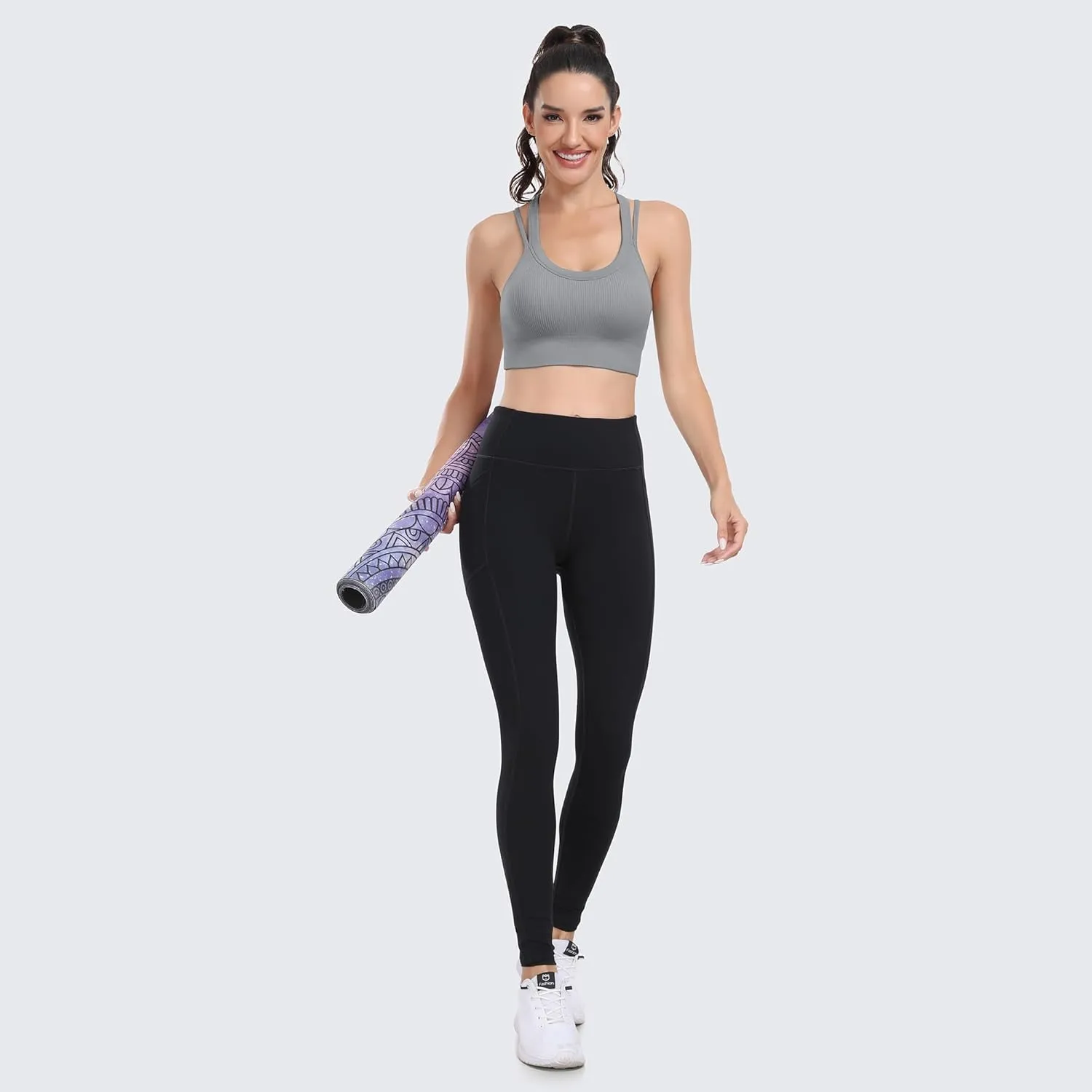 WANAYOU Sports Bras for Women High Support Ribbed Strappy Running Sports Bra Criss Cross Back Workout Bra Padded 3 Pack
