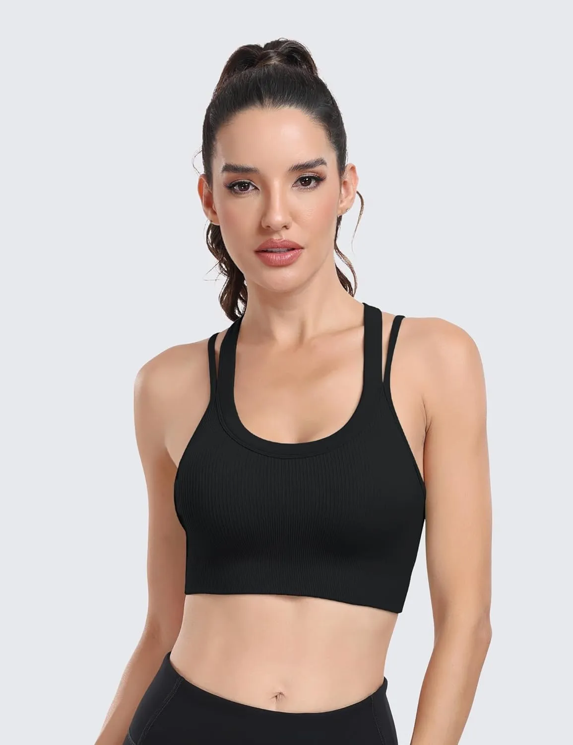 WANAYOU Sports Bras for Women High Support Ribbed Strappy Running Sports Bra Criss Cross Back Workout Bra Padded 3 Pack