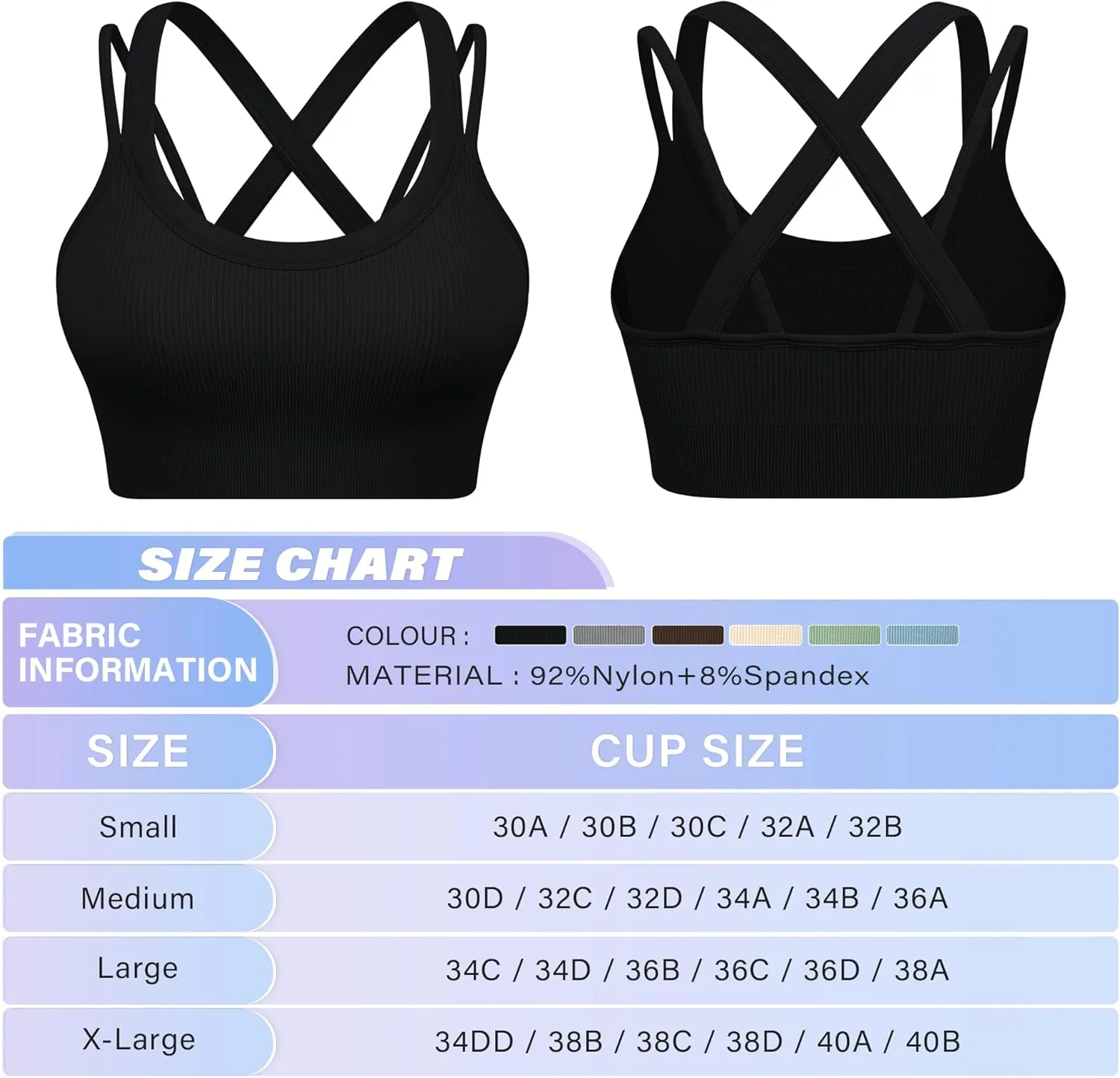 WANAYOU Sports Bras for Women High Support Ribbed Strappy Running Sports Bra Criss Cross Back Workout Bra Padded 3 Pack