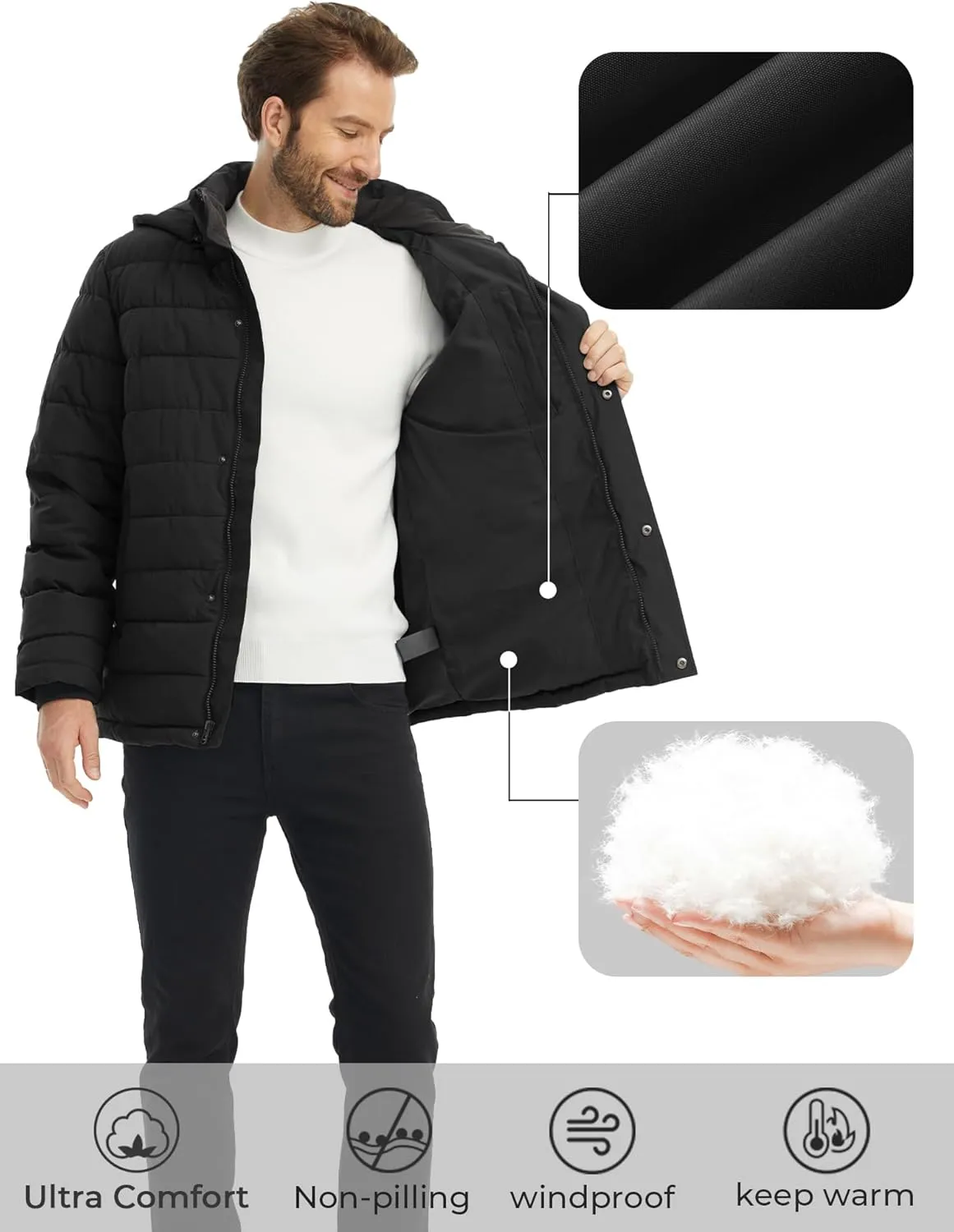 wantdo Men's Quilted Puffer Jacket Hooded Waterproof winter jacket Warm Puffer Coat Outwear