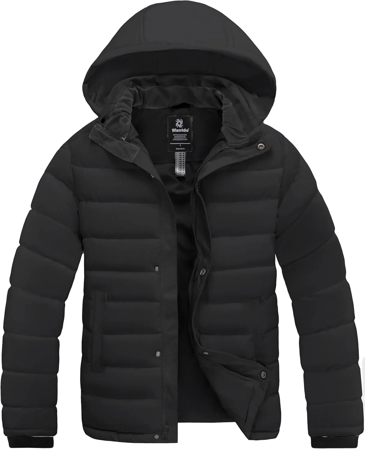 wantdo Men's Quilted Puffer Jacket Hooded Waterproof winter jacket Warm Puffer Coat Outwear