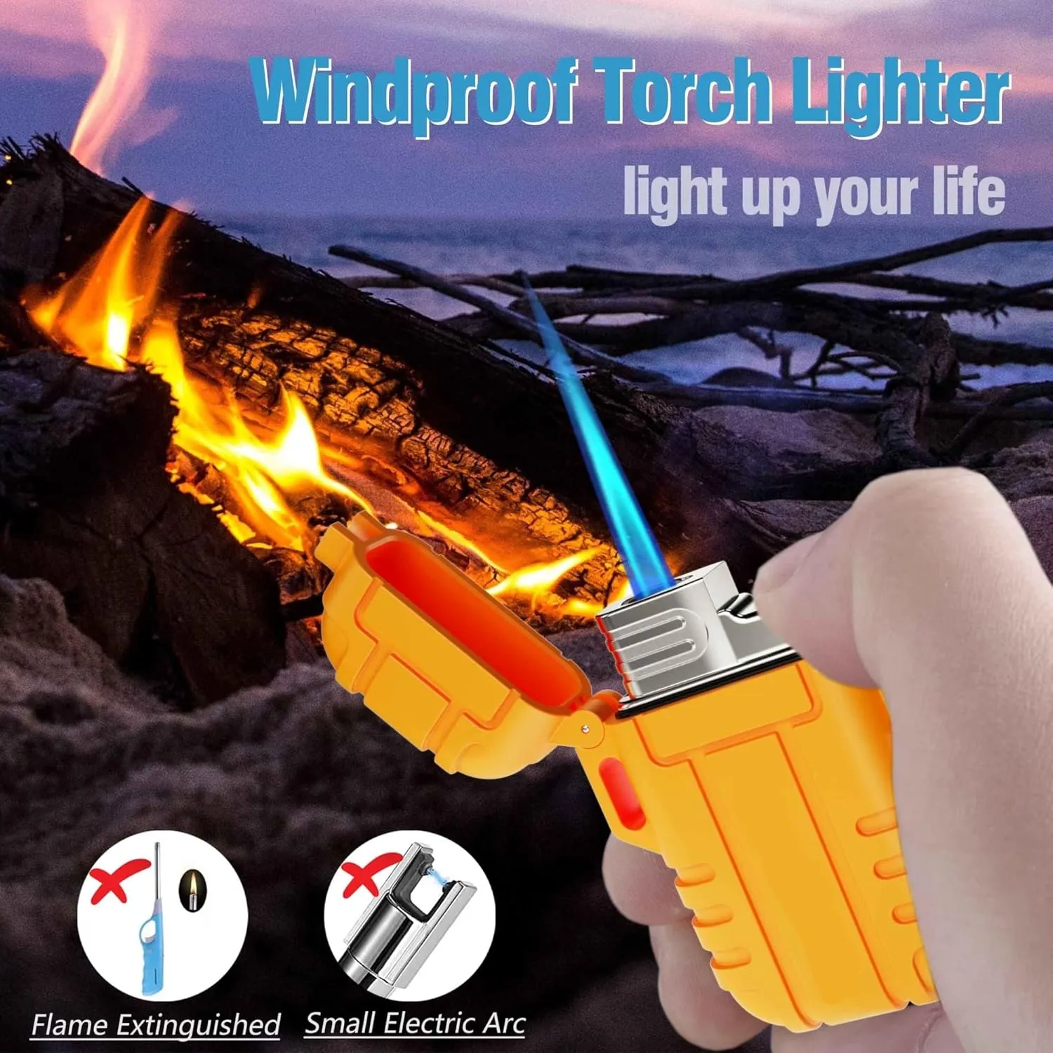 Waterproof and Windproof Blue Flame Lighter, Convenient to Carry, can be Filled with Butane, Suitable for Outdoor and Indoor use, Adjustable Flame Size (Butane not Included)(Red)