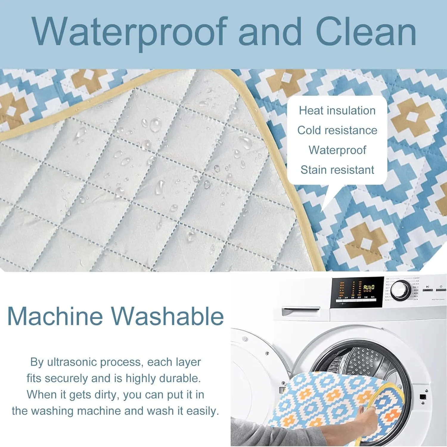 Waterproof Picnic Beach Blanket, 60’’x80’’ Sandproof Outdoor mat with Adjustable Strap, Durable 4 Layers Park Blanket for Picnic Travel Camping Hiking Outdoor Concert (Sky Blue)