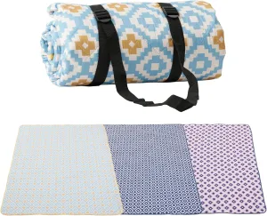 Waterproof Picnic Beach Blanket, 60’’x80’’ Sandproof Outdoor mat with Adjustable Strap, Durable 4 Layers Park Blanket for Picnic Travel Camping Hiking Outdoor Concert (Sky Blue)