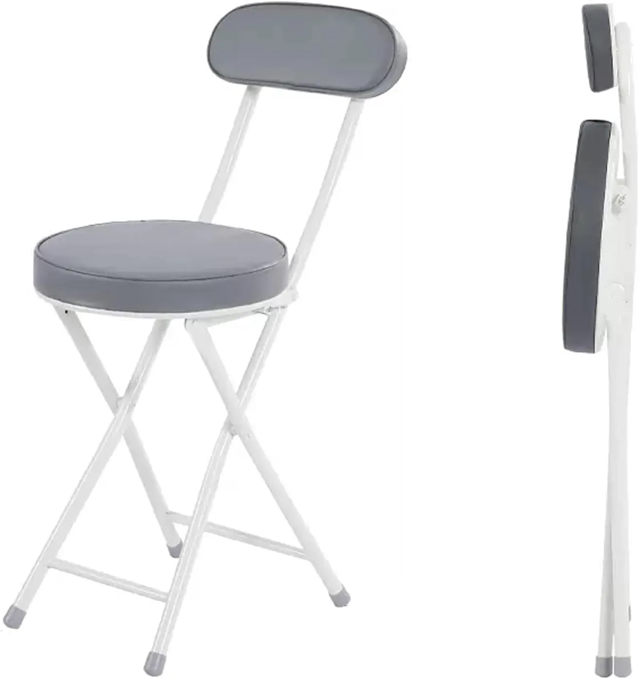 WCH Foldable Chairs - 2 Pieces, Portable Dining Chair, Foldable Stool with PU Leather Backrest for Outdoor Camping Kitchen (Color:Grey)