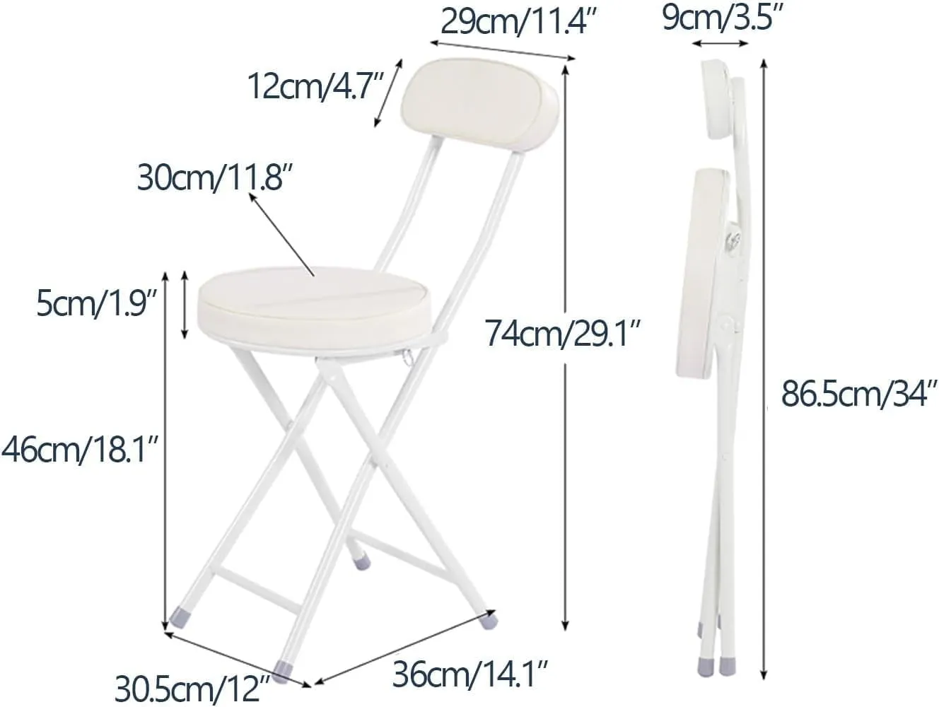 WCH Foldable Chairs - 2 Pieces, Portable Dining Chair, Foldable Stool with PU Leather Backrest for Outdoor Camping Kitchen (Color:Grey)