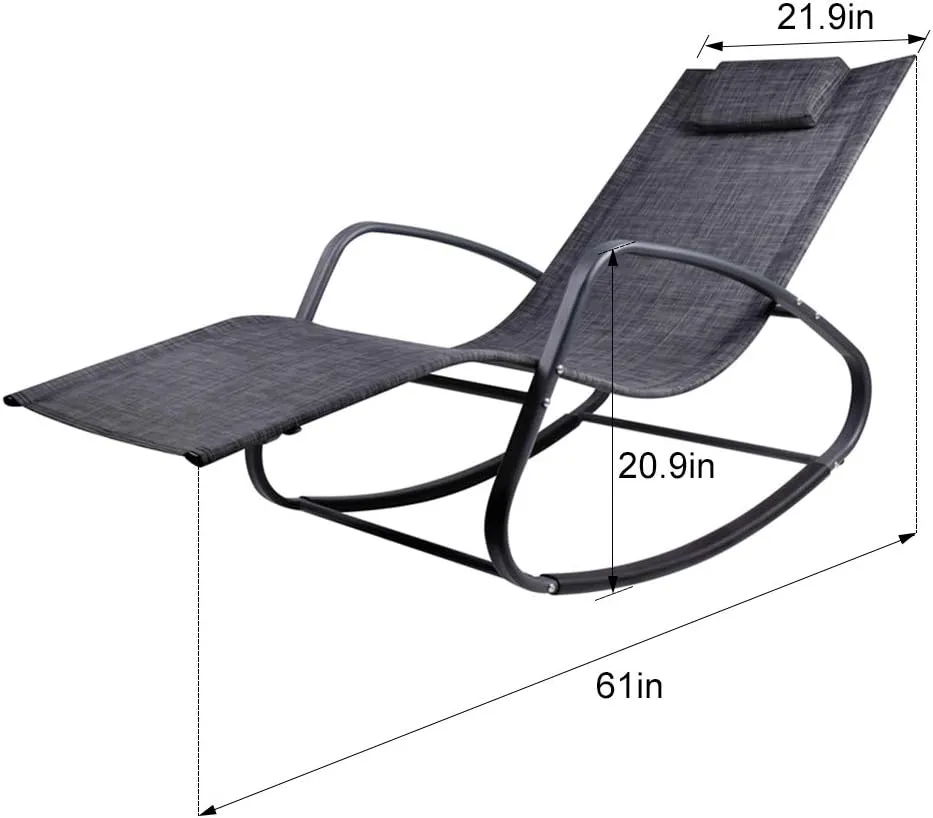 WeCooper Zero Gravity Rocking Chair, Patio Chaise for Indoor and Outdoor, Wavy Lounge Chair for Yard and Patio, Removable Headrest, Black and Grey, Twin Pack