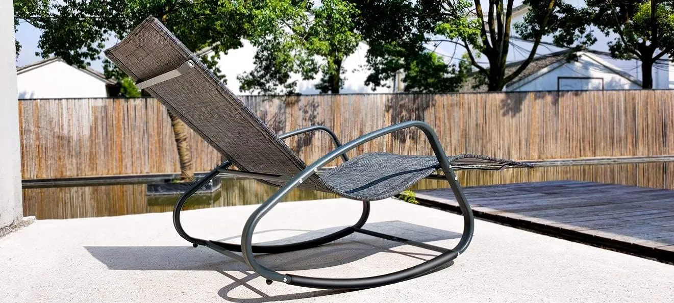 WeCooper Zero Gravity Rocking Chair, Patio Chaise for Indoor and Outdoor, Wavy Lounge Chair for Yard and Patio, Removable Headrest, Black and Grey, Twin Pack