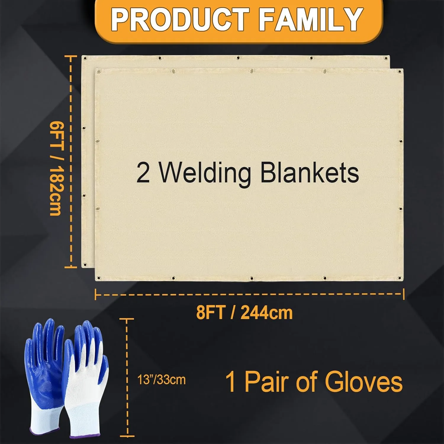 Welding Blanket 6x8 ft - Heavy Duty Fiberglass Heat Resistant Fabric, UP to 1022°F Fireproof Retardant Mat, for Camping/Grill/Smoker/Welding, Home Protection High Temp Insulation Blankets (2 Packs)