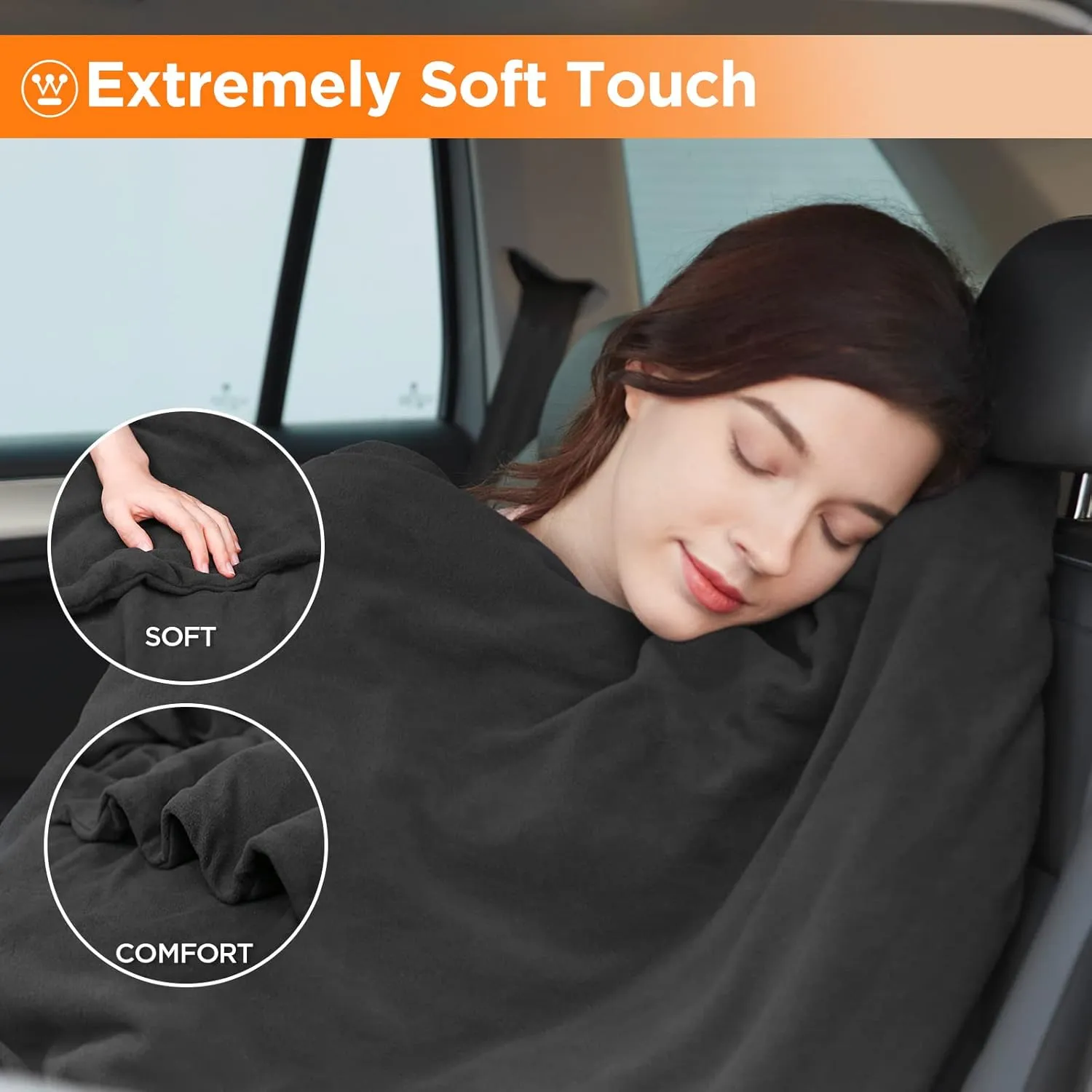 Westinghouse Heated Car Blanke1t, 12-Volt Electric Blanket for Car, Truck, SUV, RV, Portable Heated Throw for Camping, Charcoal, 59" x 43”