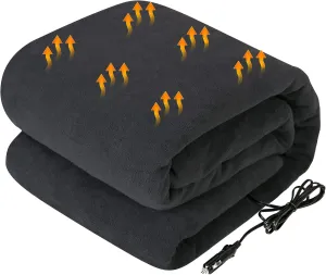 Westinghouse Heated Car Blanke1t, 12-Volt Electric Blanket for Car, Truck, SUV, RV, Portable Heated Throw for Camping, Charcoal, 59" x 43”