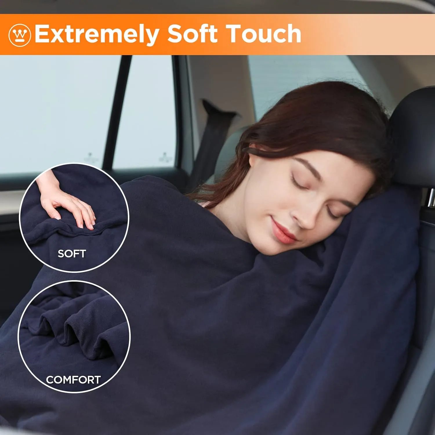 Westinghouse Heated Car Blanket, 12-Volt Electric Blanket for Car, Truck, SUV, RV, Portable Heated Throw for Camping, Navy, 59" x 43”