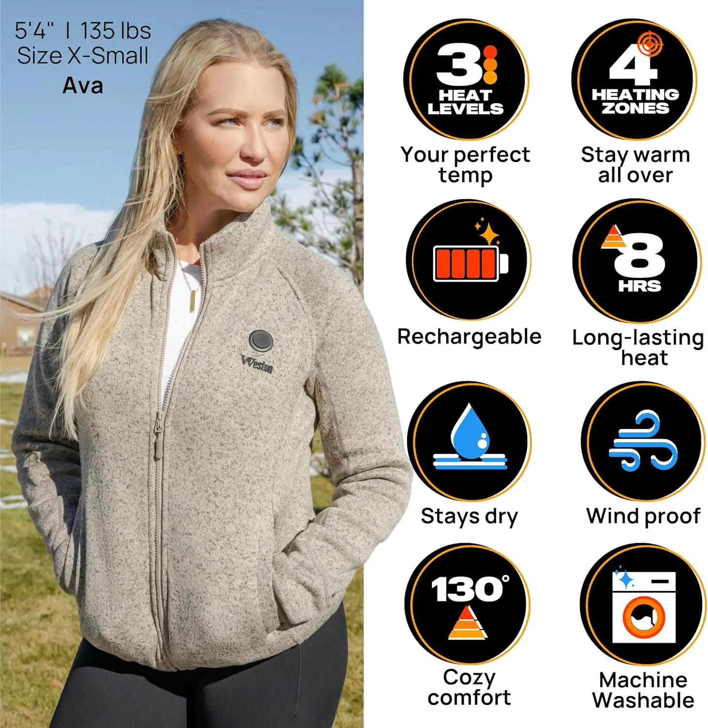 Weston Heated Fleece Jacket for Women - Rechargeable & Electric - Women's Heated Jacket & Sweatshirt for Cold Weather