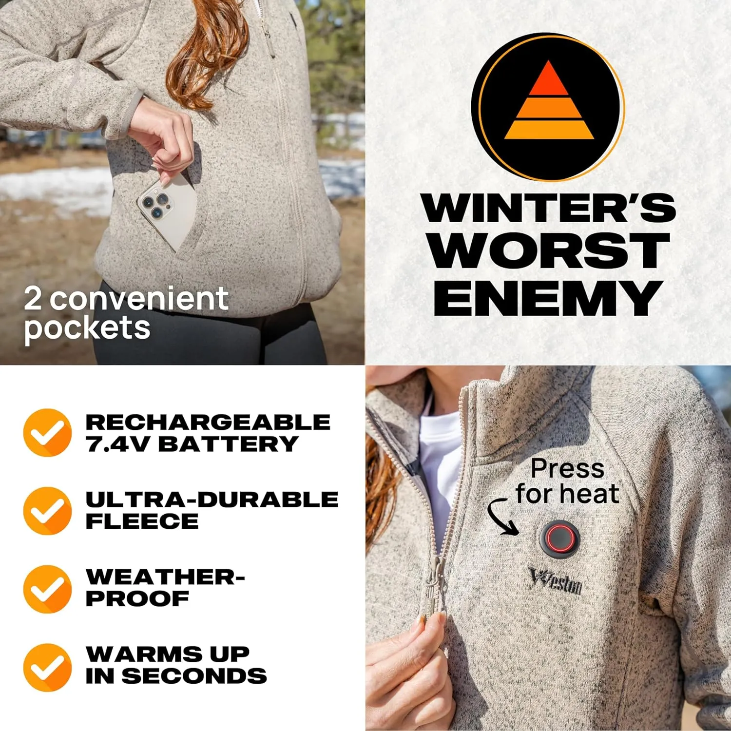 Weston Heated Fleece Jacket for Women - Rechargeable & Electric - Women's Heated Jacket & Sweatshirt for Cold Weather