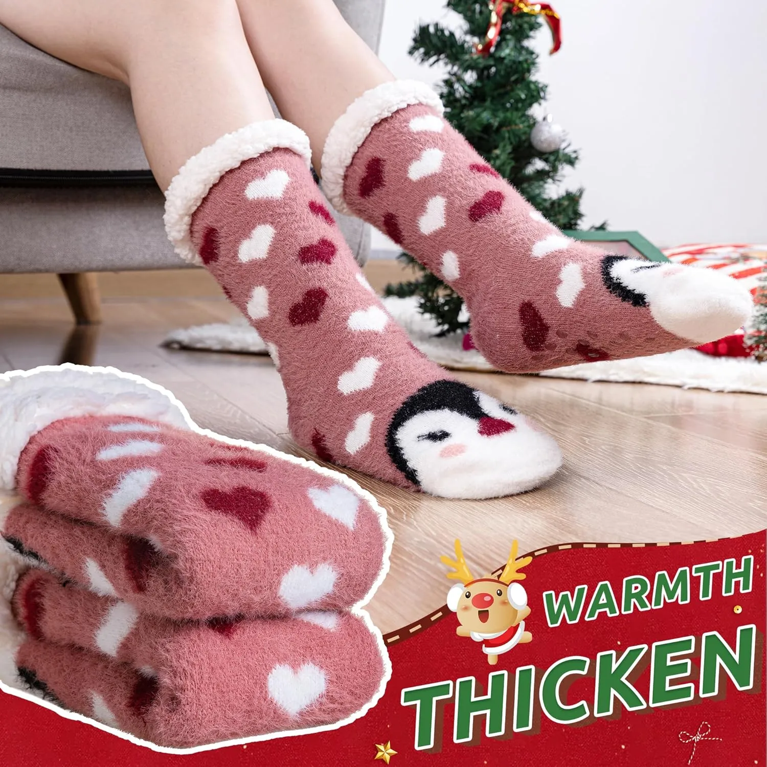 WEVIAS Womens Slipper Fuzzy Socks Winter Thermal Cozy Warm Fleece Lined Non Slip Fluffy Thick Soft Sleep Cabin Socks With Grips