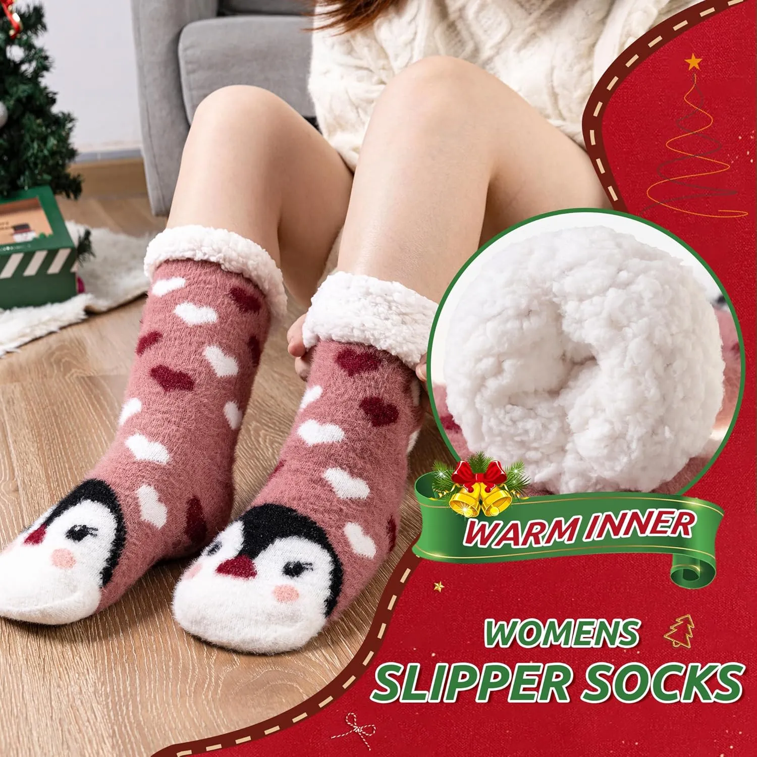 WEVIAS Womens Slipper Fuzzy Socks Winter Thermal Cozy Warm Fleece Lined Non Slip Fluffy Thick Soft Sleep Cabin Socks With Grips