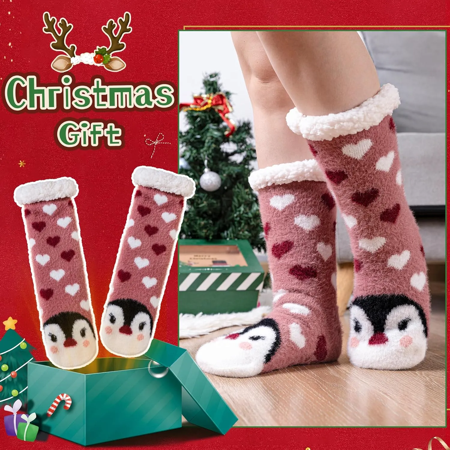 WEVIAS Womens Slipper Fuzzy Socks Winter Thermal Cozy Warm Fleece Lined Non Slip Fluffy Thick Soft Sleep Cabin Socks With Grips