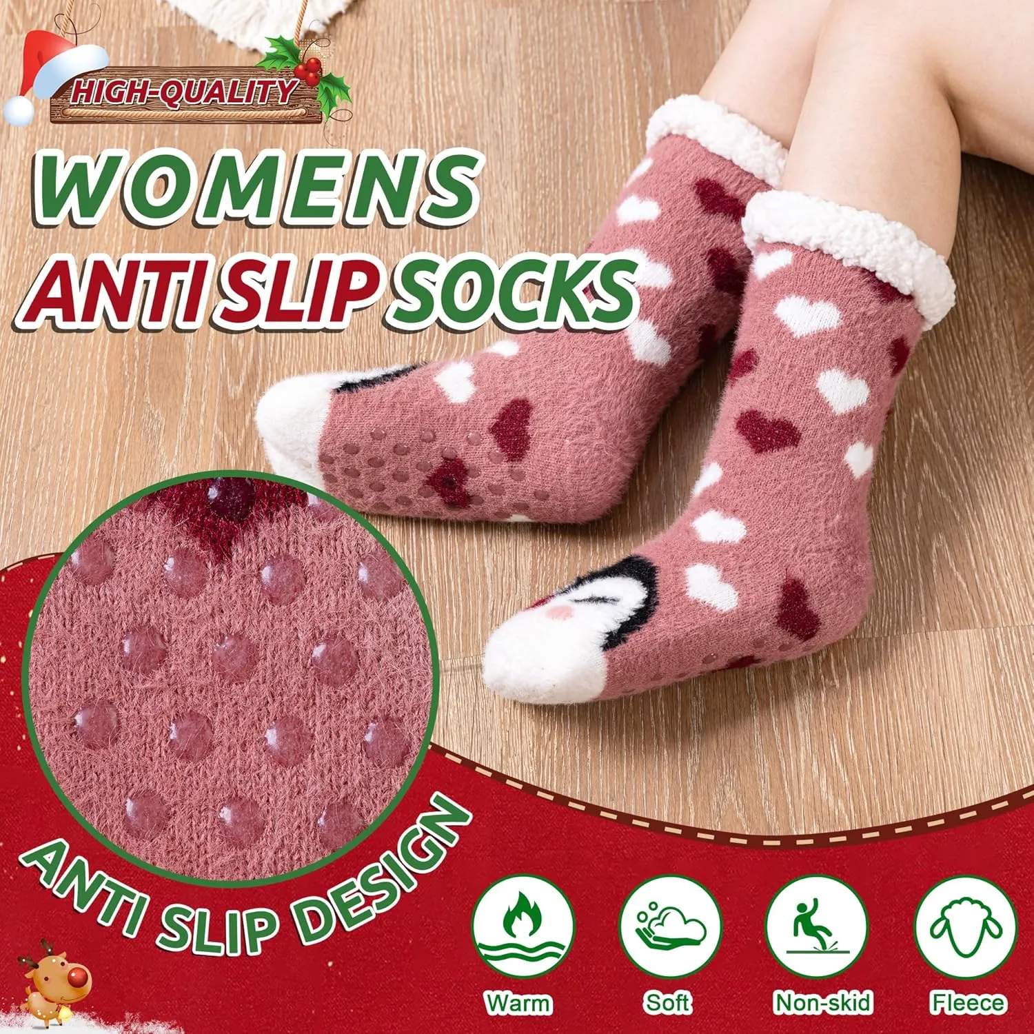 WEVIAS Womens Slipper Fuzzy Socks Winter Thermal Cozy Warm Fleece Lined Non Slip Fluffy Thick Soft Sleep Cabin Socks With Grips