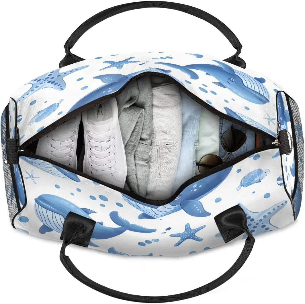 Whale Travel Duffle Bag for Women Men Foldable Waterproof Weekender Bag Carry on Tote for Overnight Sports Gym Nautical Theme Sea Coastal