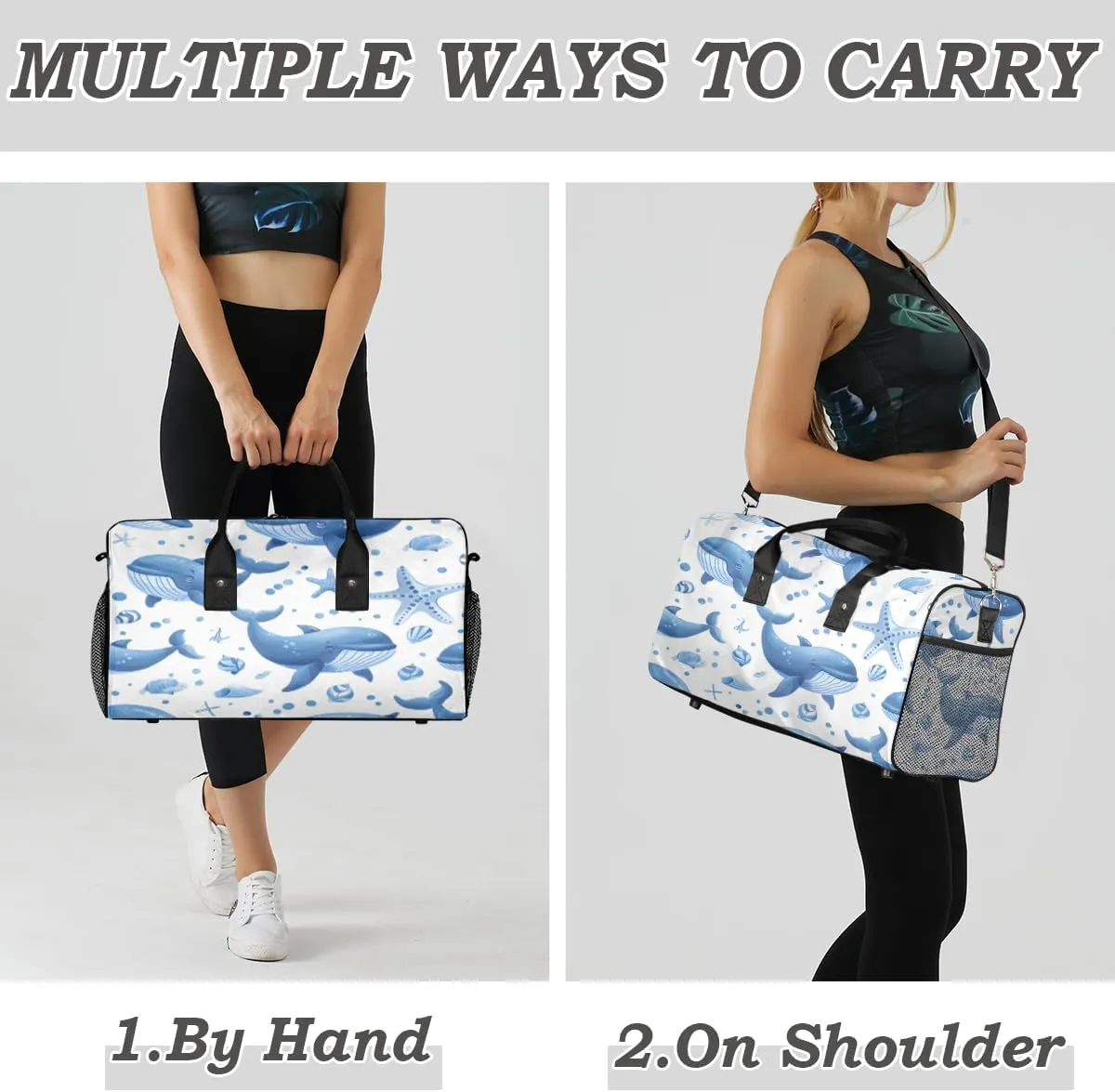 Whale Travel Duffle Bag for Women Men Foldable Waterproof Weekender Bag Carry on Tote for Overnight Sports Gym Nautical Theme Sea Coastal