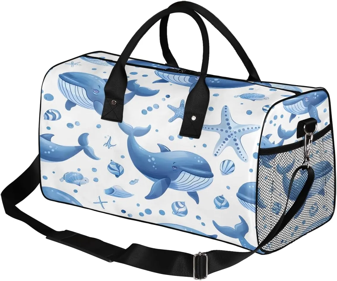 Whale Travel Duffle Bag for Women Men Foldable Waterproof Weekender Bag Carry on Tote for Overnight Sports Gym Nautical Theme Sea Coastal