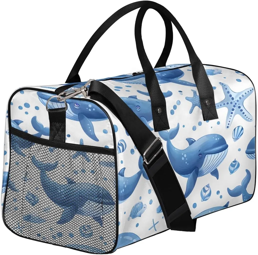 Whale Travel Duffle Bag for Women Men Foldable Waterproof Weekender Bag Carry on Tote for Overnight Sports Gym Nautical Theme Sea Coastal