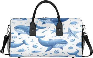 Whale Travel Duffle Bag for Women Men Foldable Waterproof Weekender Bag Carry on Tote for Overnight Sports Gym Nautical Theme Sea Coastal