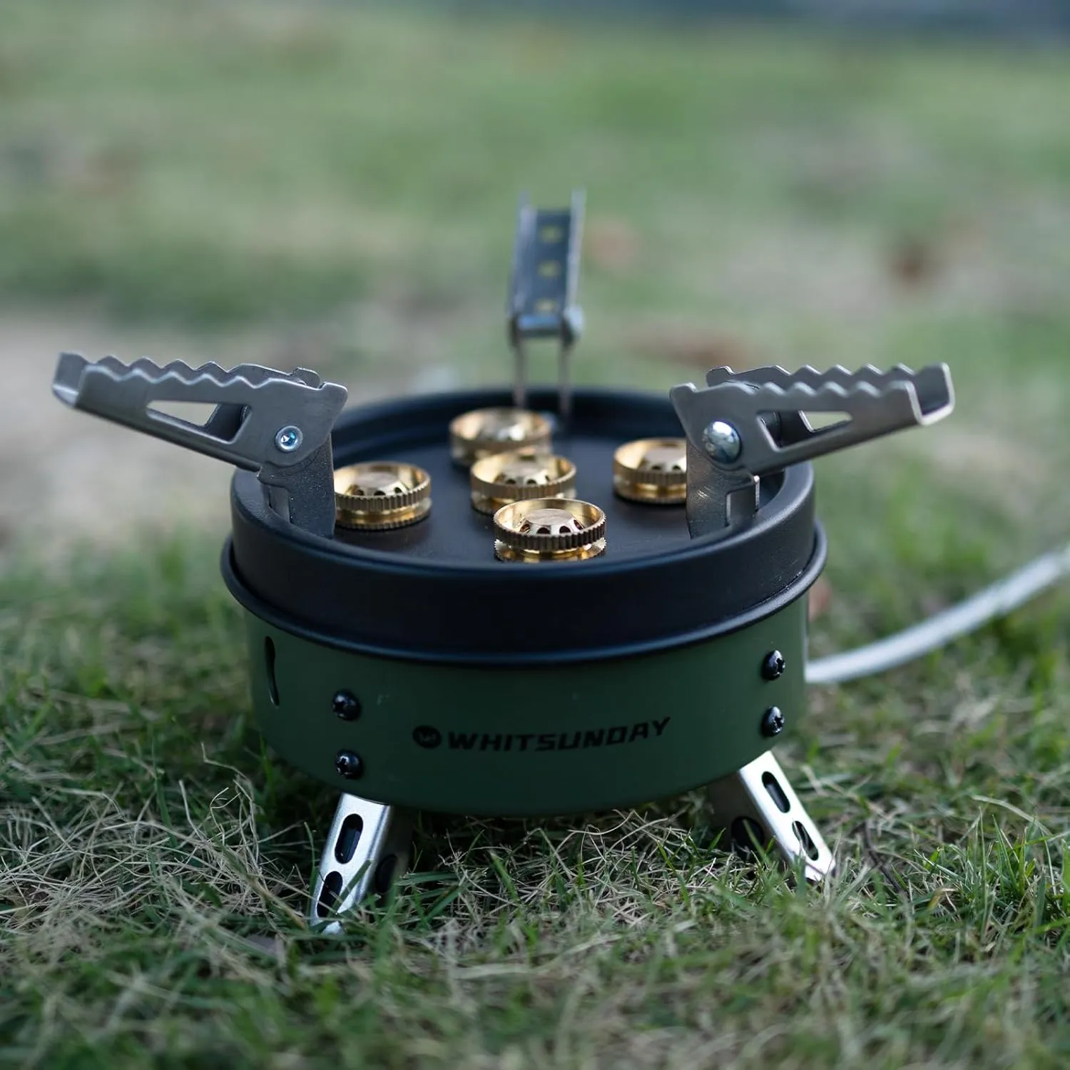 Whitsunday Camping Stove, Windproof Portable Gas Stove with Fuel Canister Adapter, Piezo Ignition, Carry Case for Outdoor Camping Hiking (11000W-Khaki)