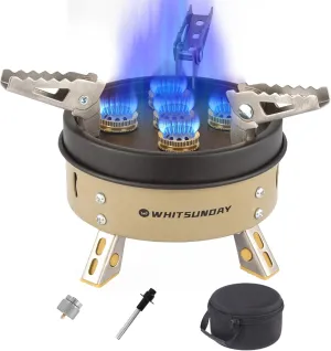Whitsunday Camping Stove, Windproof Portable Gas Stove with Fuel Canister Adapter, Piezo Ignition, Carry Case for Outdoor Camping Hiking (11000W-Khaki)