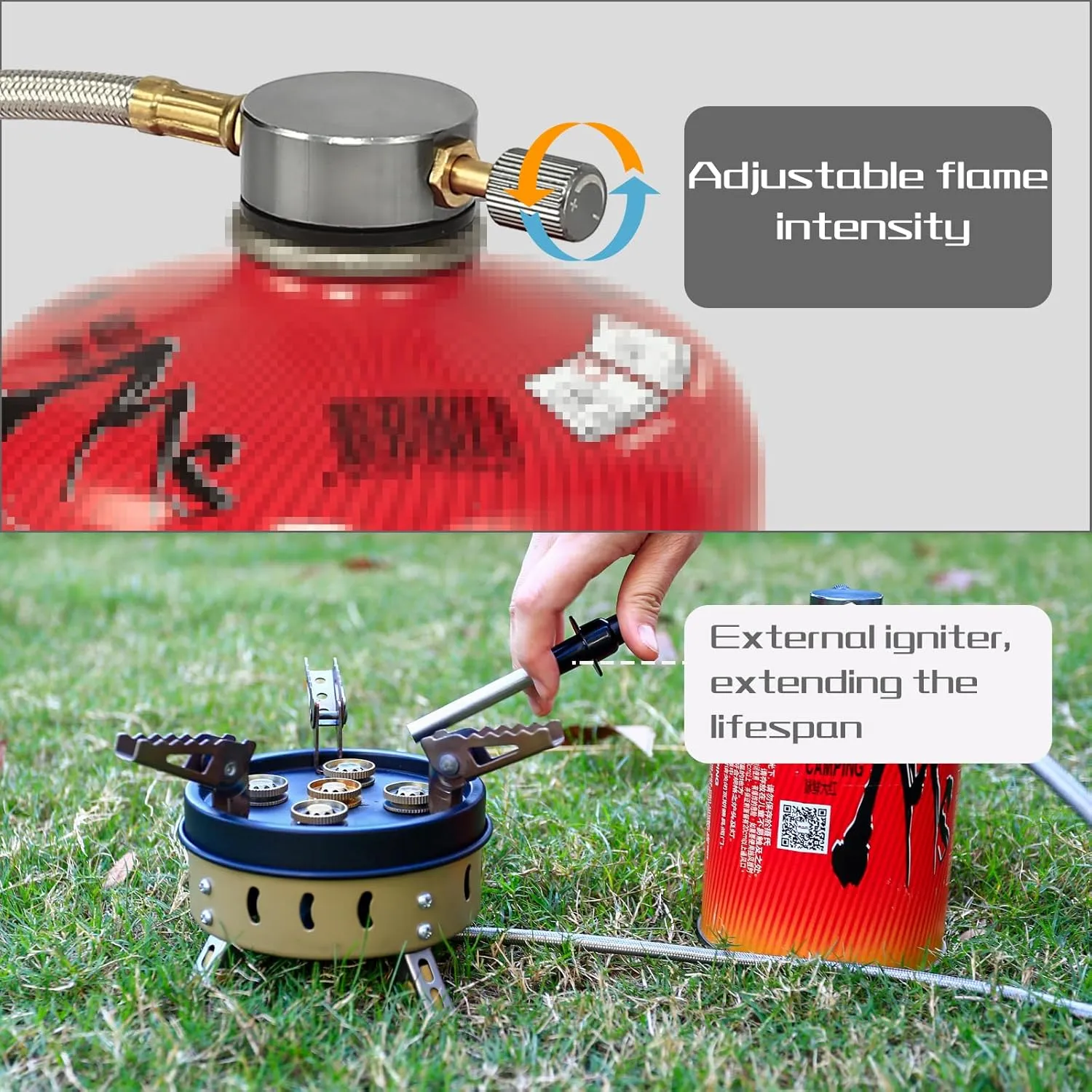 Whitsunday Camping Stove, Windproof Portable Gas Stove with Fuel Canister Adapter, Piezo Ignition, Carry Case for Outdoor Camping Hiking (11000W-Khaki)