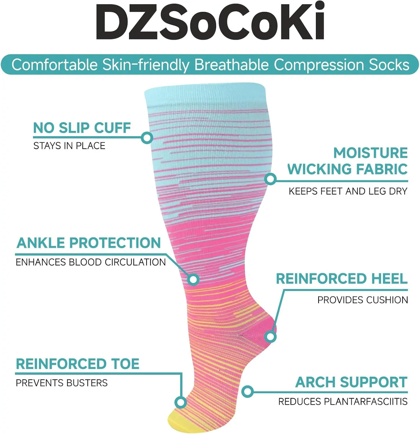 Wide Calf Compression Socks for Women Men,Large Plus Size Compression Socks Support for Nurse Pregnant
